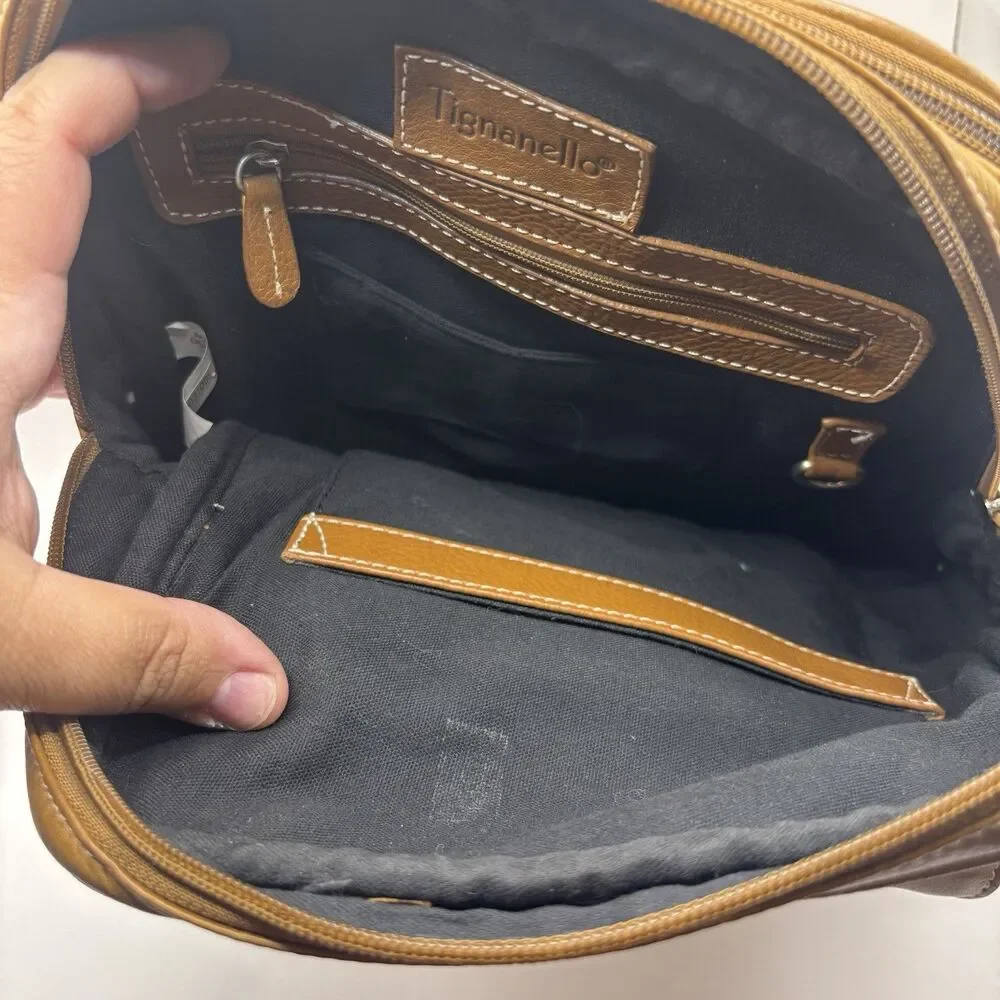Tignanello Brown Leather Backpack Satchel Tote Bag Purse Womens Shoulder Handbag